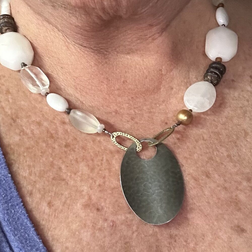 Silpada White Jade, Pearl, Wood & Sterling Silver Necklace N1899 - Picture 3 of 3